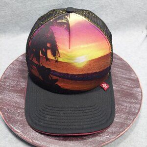 Penguin Tropical Sunset Mesh Trucker Hat With Adjustable Snapback Black  READ